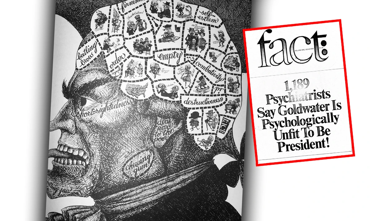 Обложка и одна из иллюстраций в журнале Fact, посвящённом Барри Голдуотеру