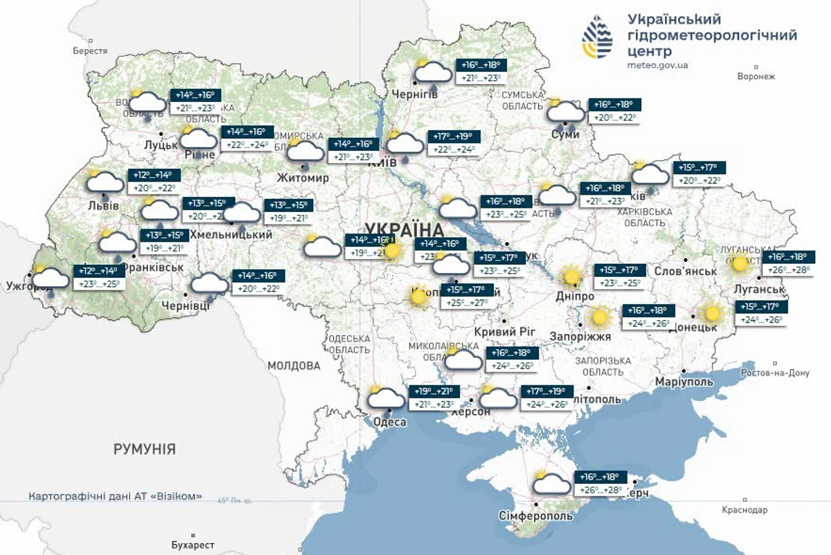прогноз погоды на 13 июля, Укргидрометцентр