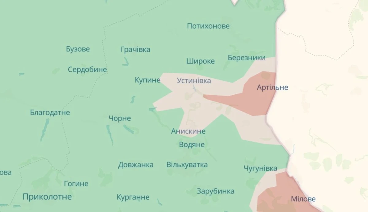 Ситуация в Артильном по состоянию на 22 августа, deepstatemap
