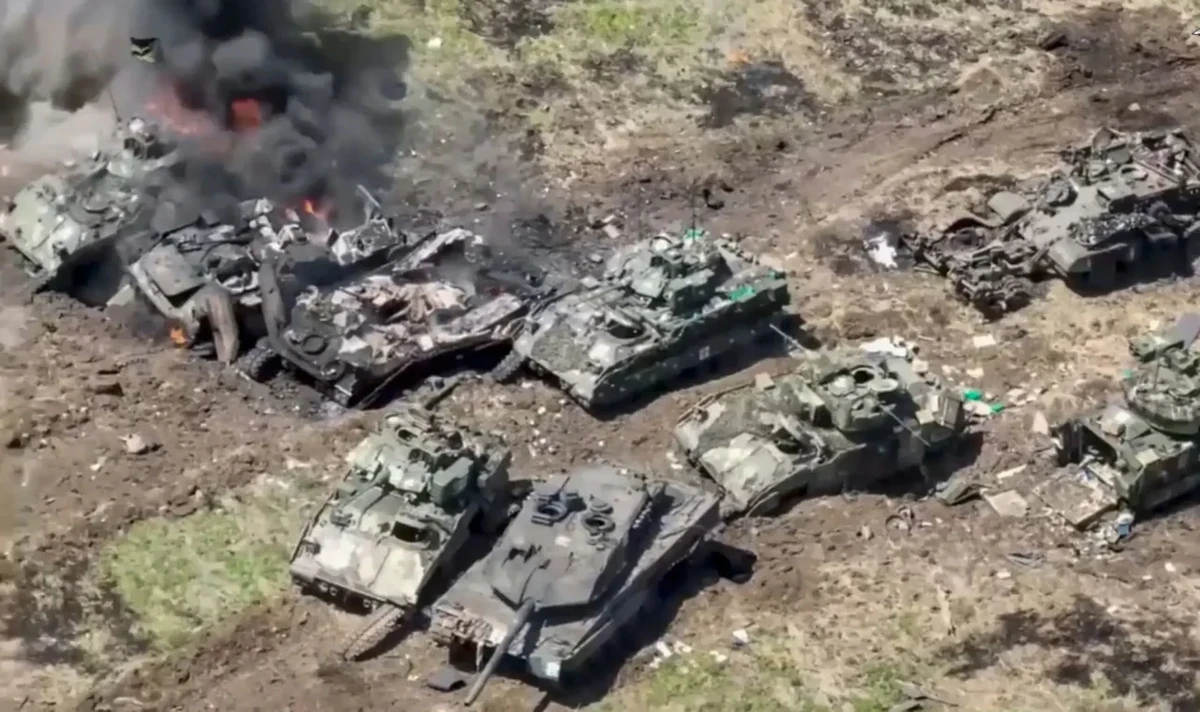 Уничтоженные БМП Bradley и танки Leopard в Запорожской области
